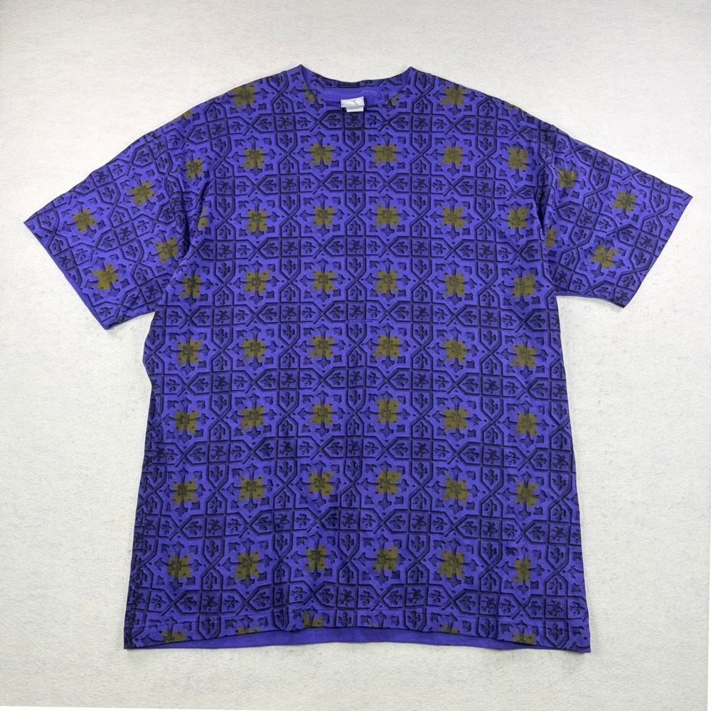 Vintage 1992 Ocean Pacific All Over Print T-Shirt Mens XL Purple 90s Surf USA